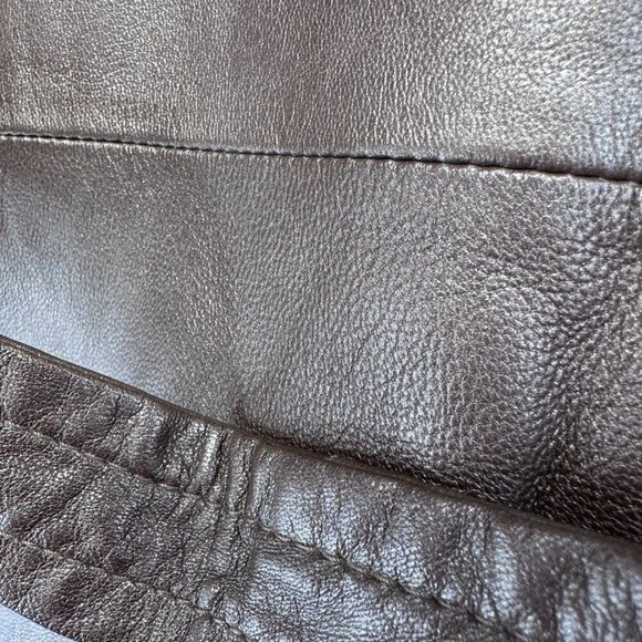Express Vintage Leather Long Jacket Womens Size 13/14 Gold Bronze Waist Tie - Picture 16 of 16